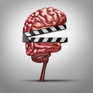 Picture of a brain with a clapboard to illustrate Savor Good Moments, Store the Memories